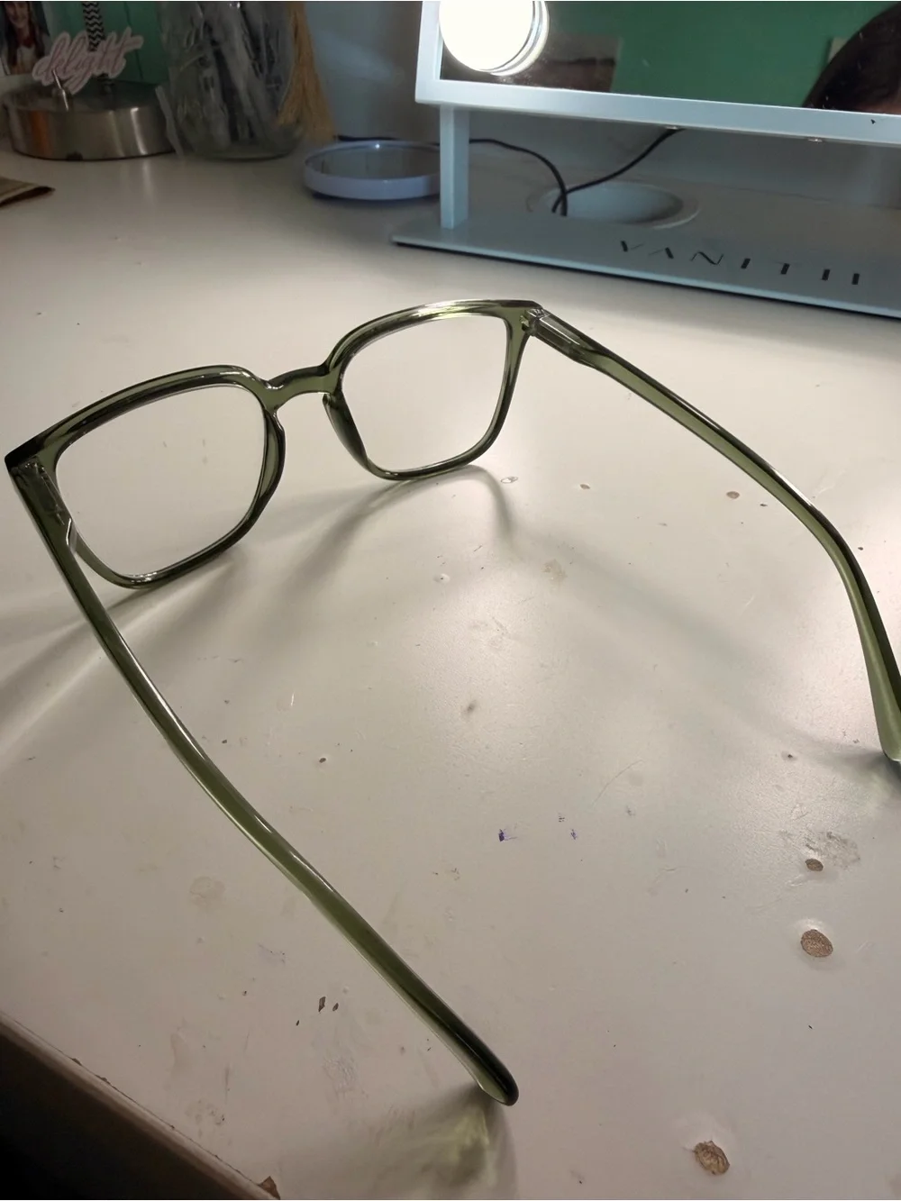Translucent Olive Green Square Glasses Frame